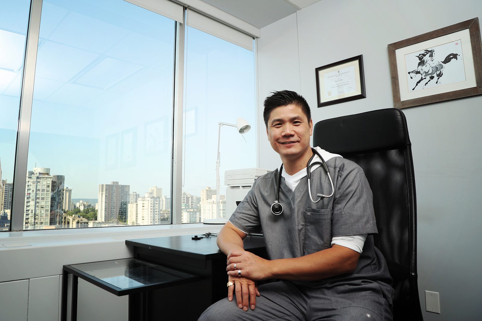Dr. Marr at desk, office